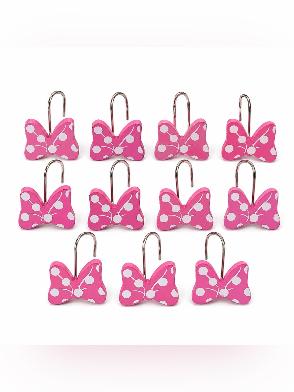 Disney Minnie Mouse Pink Bow Polka Dot Shower Curtain Hooks Set of 11 Bathroom
